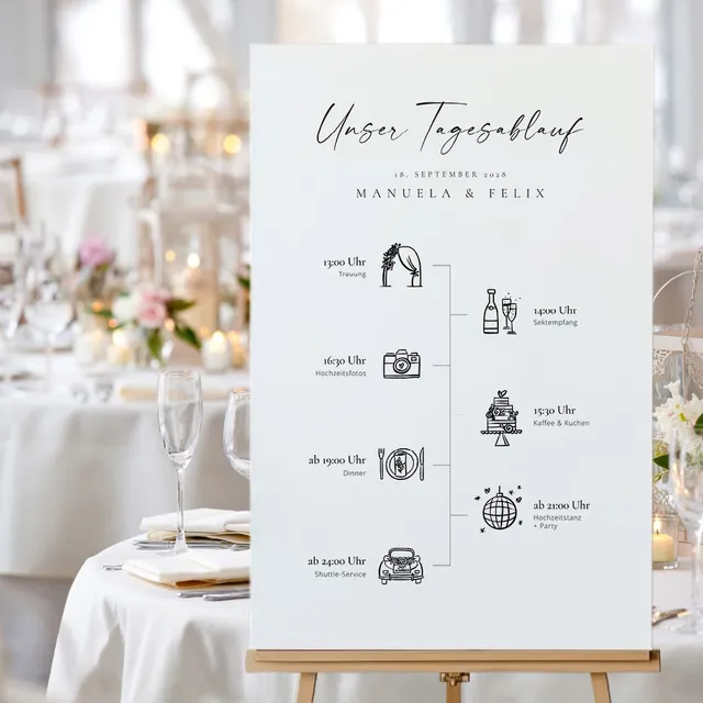 weddingstyle-feier-tagesablauf-schild-hochzeit-personalisiert image 1