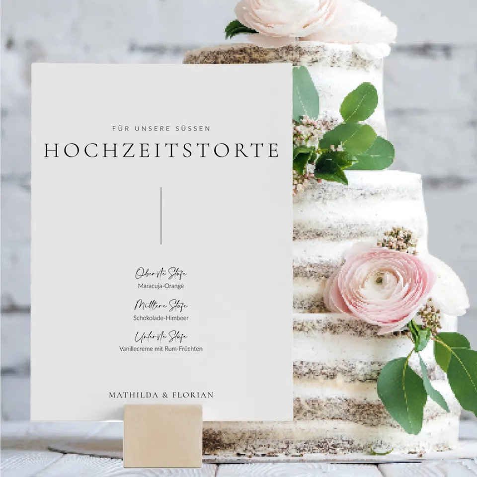 weddingstyle-feier-schild-hochzeitstorte-pure-infoschild-gedruckt-a4 image 1