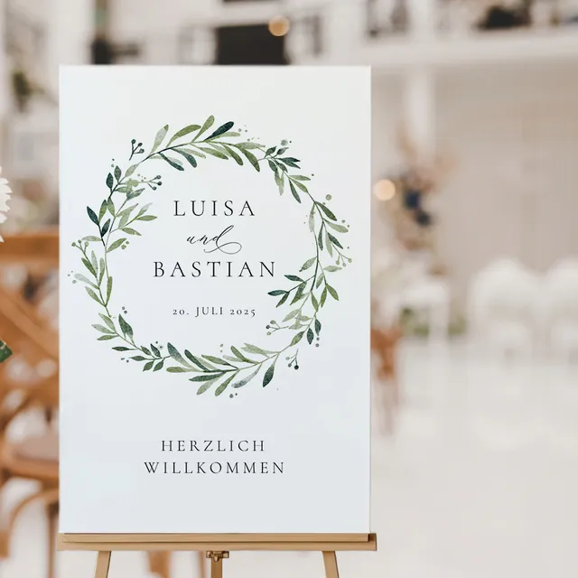 weddingstyle-trauung-willkommensschild-greenery-kranz image 1