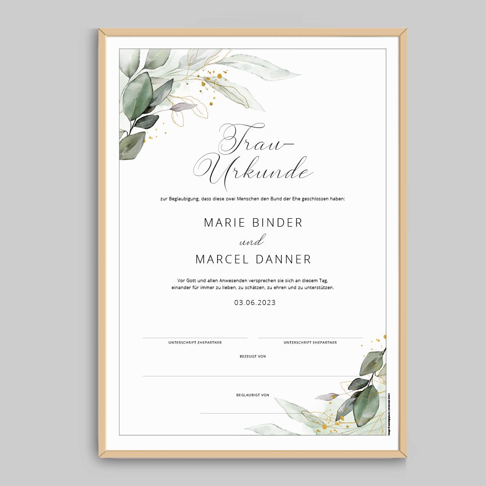 weddingstyle-trauung-trau-urkunde-eukalyptus-hochzeitsurkunde-einrahmen image 1