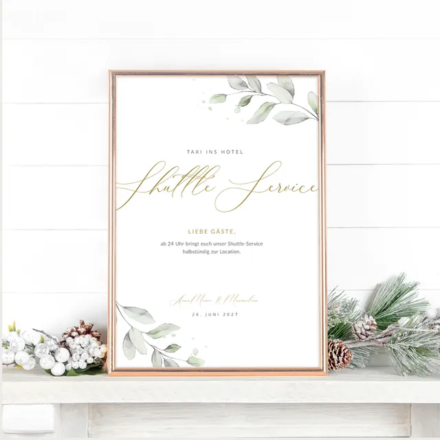 weddingstyle-feier-infoschild-shuttle-service-eukalyptus-a4 image 1