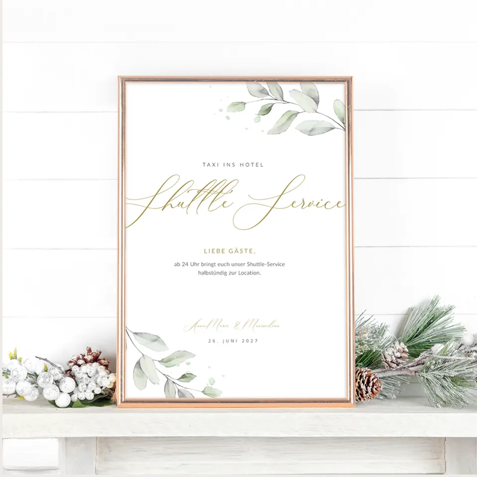 weddingstyle-feier-infoschild-shuttle-service-eukalyptus-a4 image 1