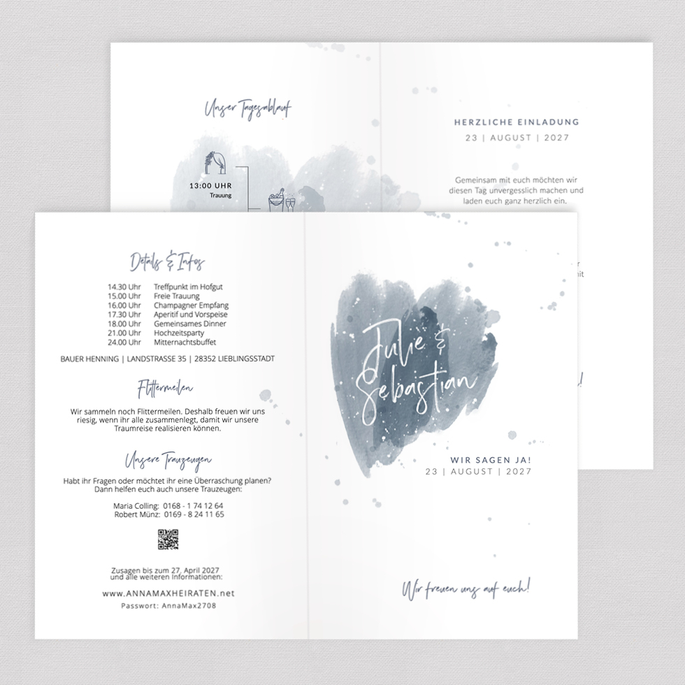 weddingstyle-hochzeitskarten-wasserfarbe-blau-klappkarte-b6-gedruckt image 2