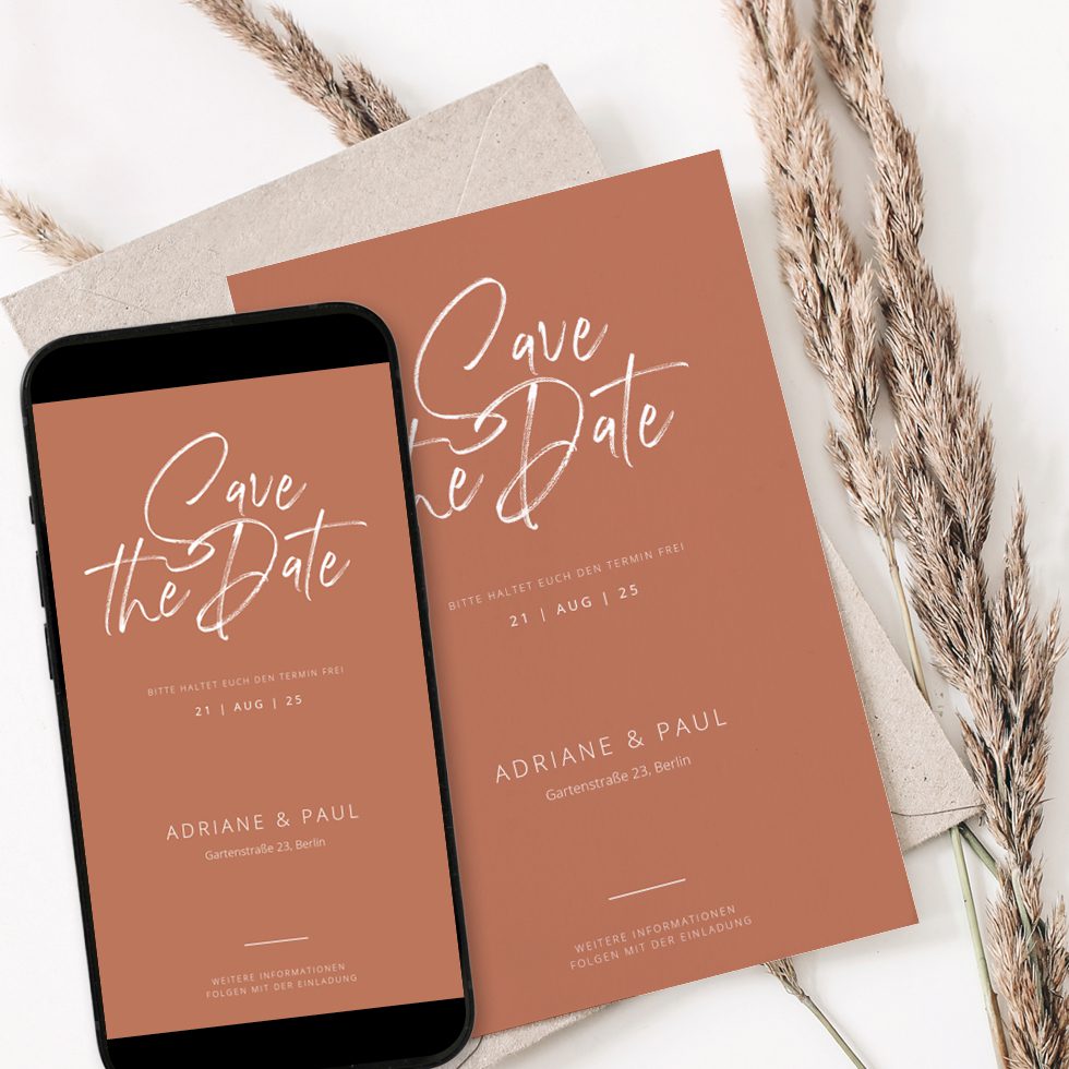 weddingstyle-hochzeitskarten-burnt-orange-save-the-date-karte-b6-druck image 1