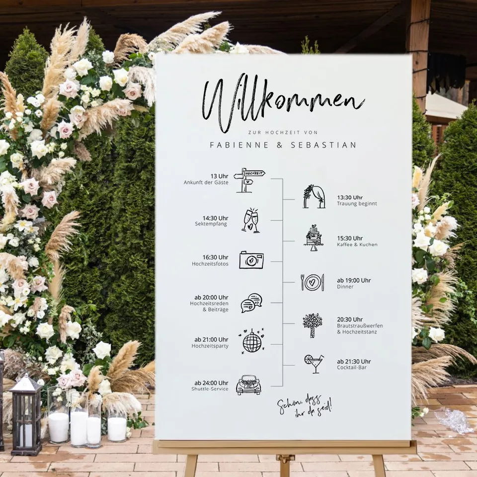 weddingstyle-feier-timeline-11-tagesablauf-schild-personalisiert image 1