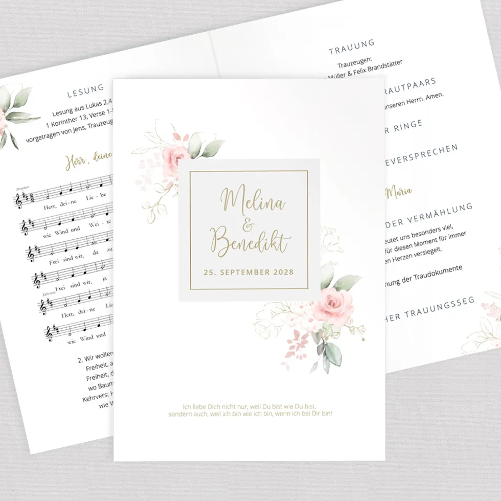 weddingstyle-trauung-modern-rose-kirchenheft-din-a5-gedruckt-pdf image 1