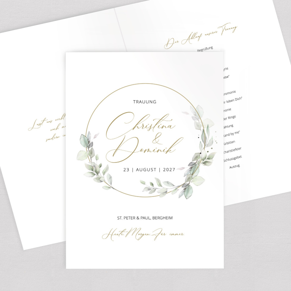 weddingstyle-trauung-kirchenheft-umschlag-eukalyptuskranz-din-a5 image 1