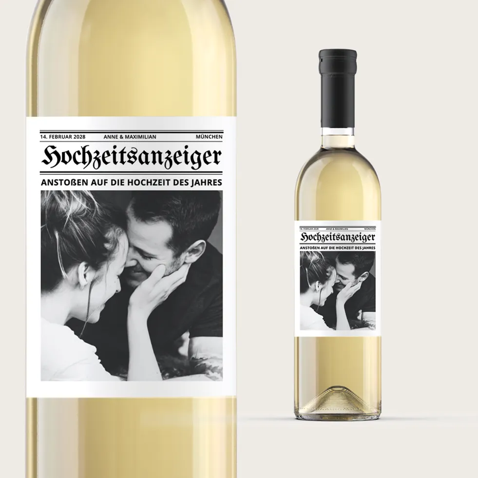 weddingstyle-feier-flaschenetiketten-zeitungscover-wasserfest image 1