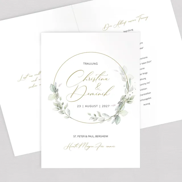 weddingstyle-trauung-kirchenheft-umschlag-eukalyptuskranz-din-a5 image 1
