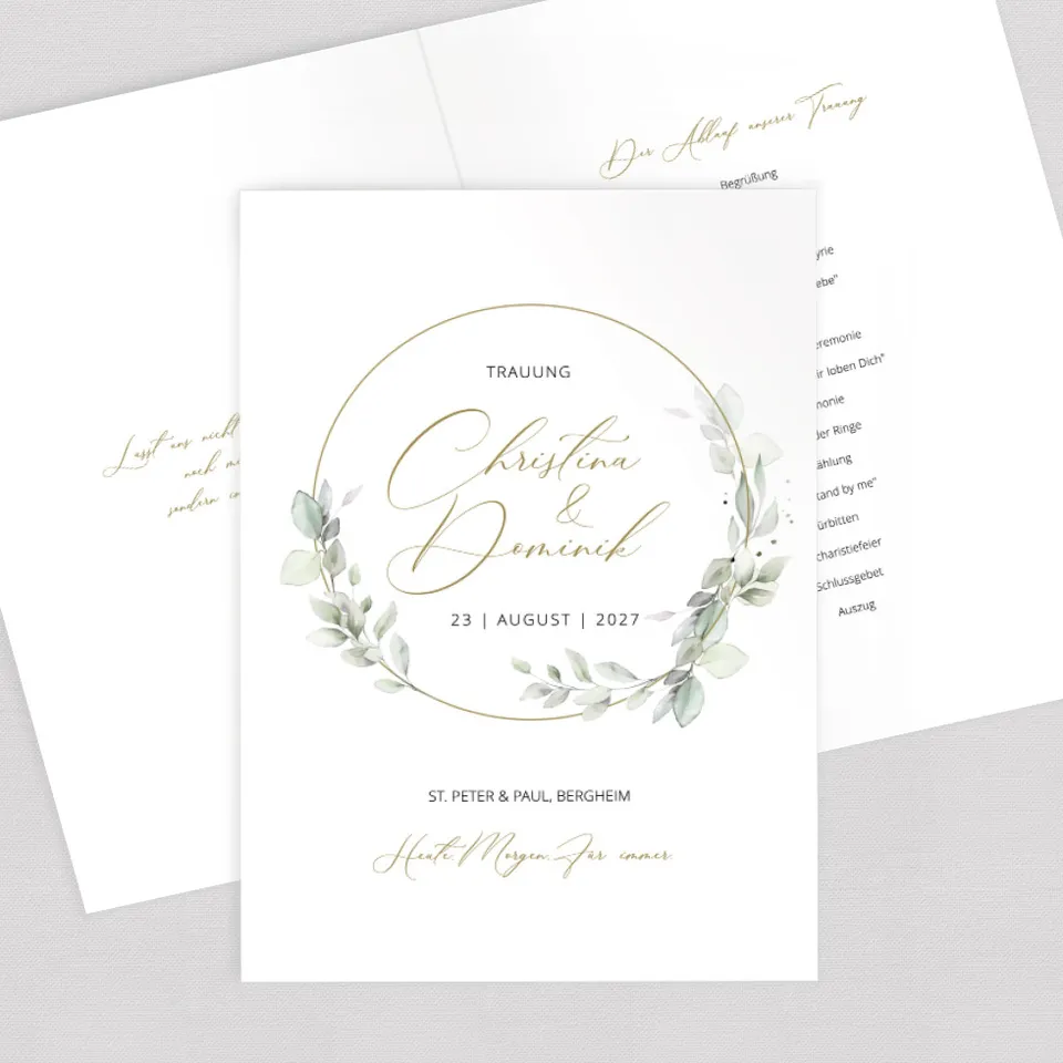 weddingstyle-trauung-kirchenheft-umschlag-eukalyptuskranz-din-a5 image 1