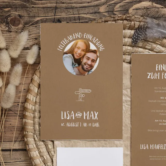 weddingstyle-hochzeitskarten-poltereinladung-kraftpapier-einladungskarte-din-a6 image 1
