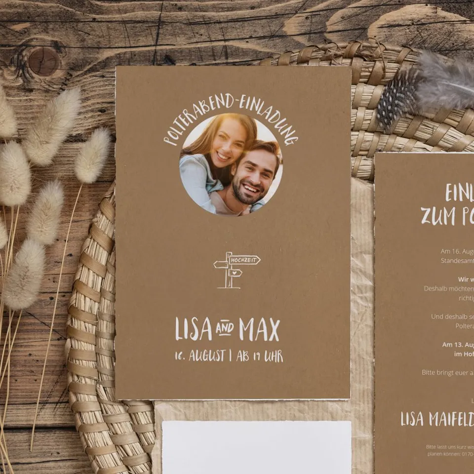 weddingstyle-hochzeitskarten-poltereinladung-kraftpapier-einladungskarte-din-a6 image 1