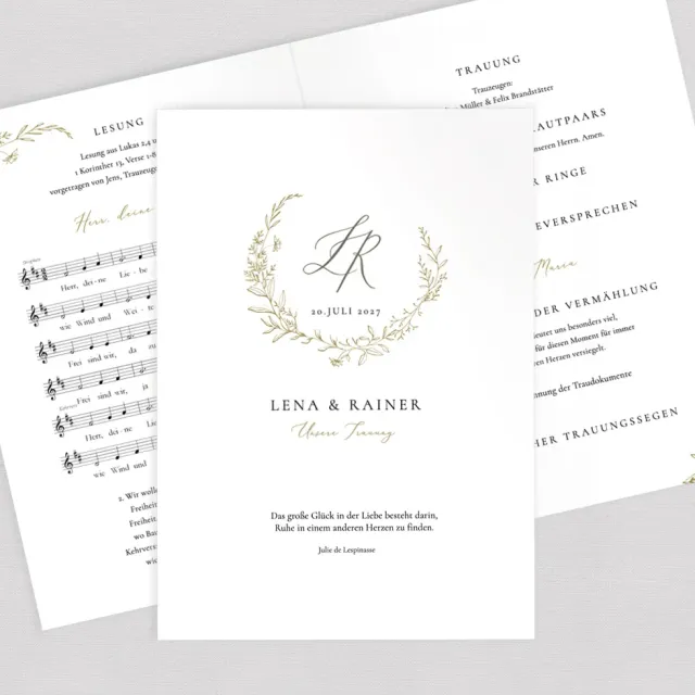 weddingstyle-elegant-wreath-kirchenheft-vorlage-pdf-din-a5 image 1