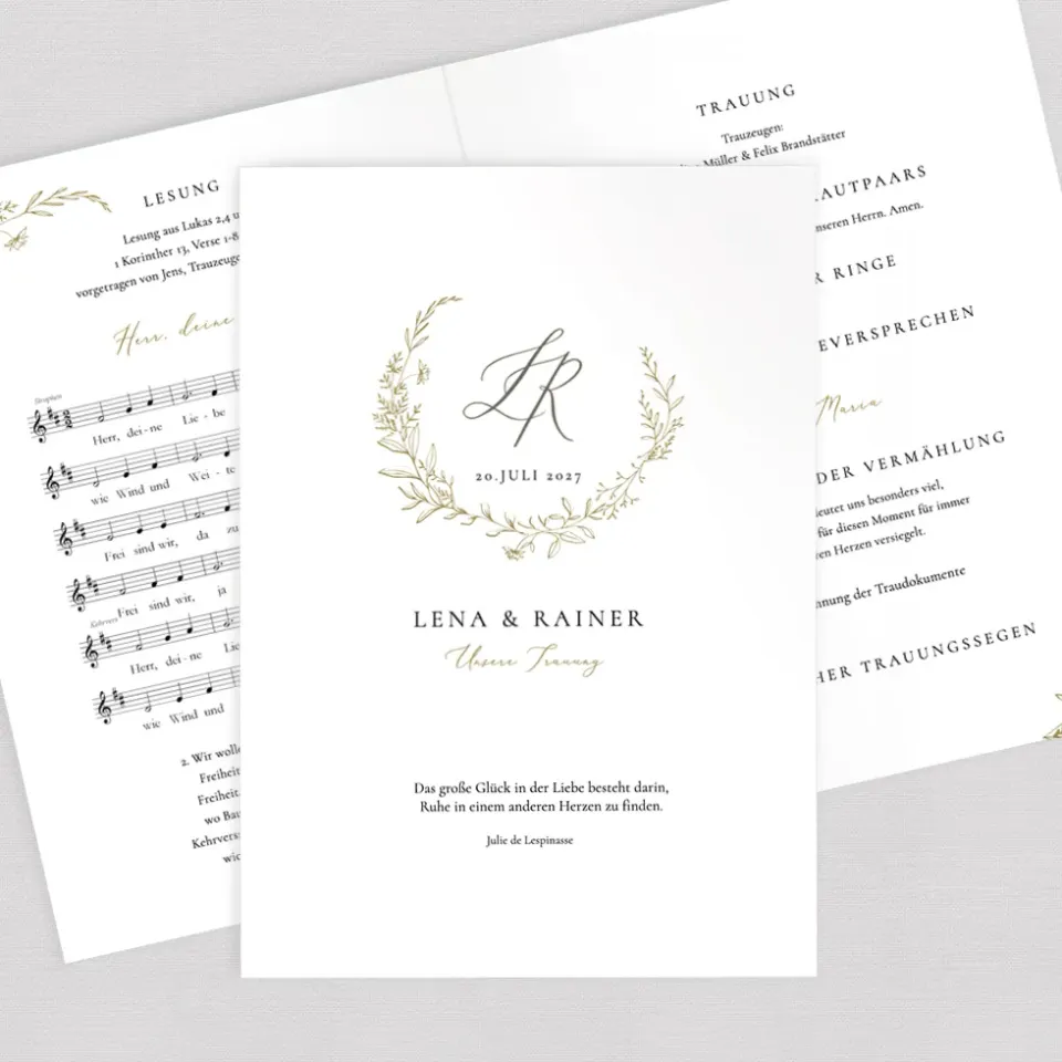 weddingstyle-elegant-wreath-kirchenheft-vorlage-pdf-din-a5 image 1
