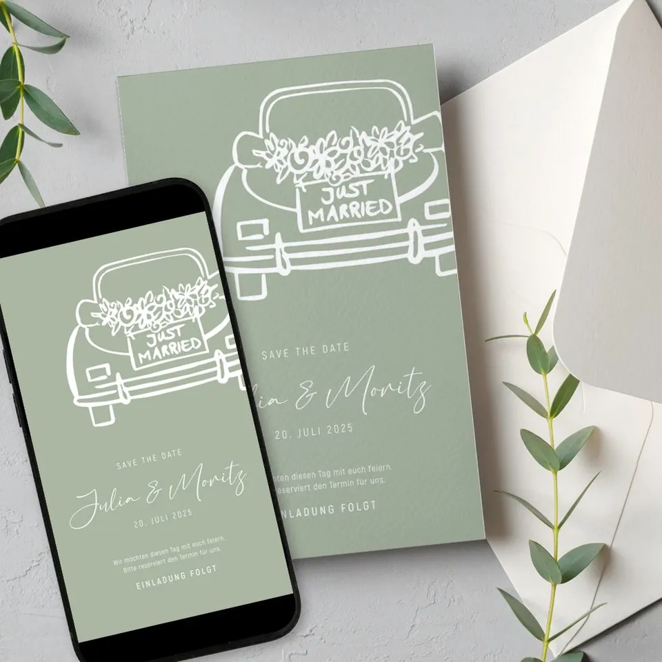 weddingstyle-just-married-save-the-date-digital-zum-download image 1