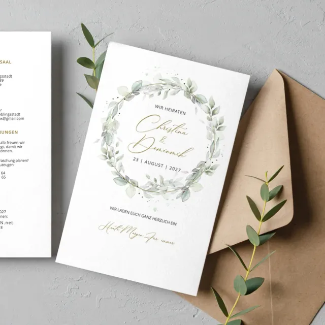 weddingstyle-eukalyptuskranz-hochzeitseinladung-b6-personalisierbar image 1