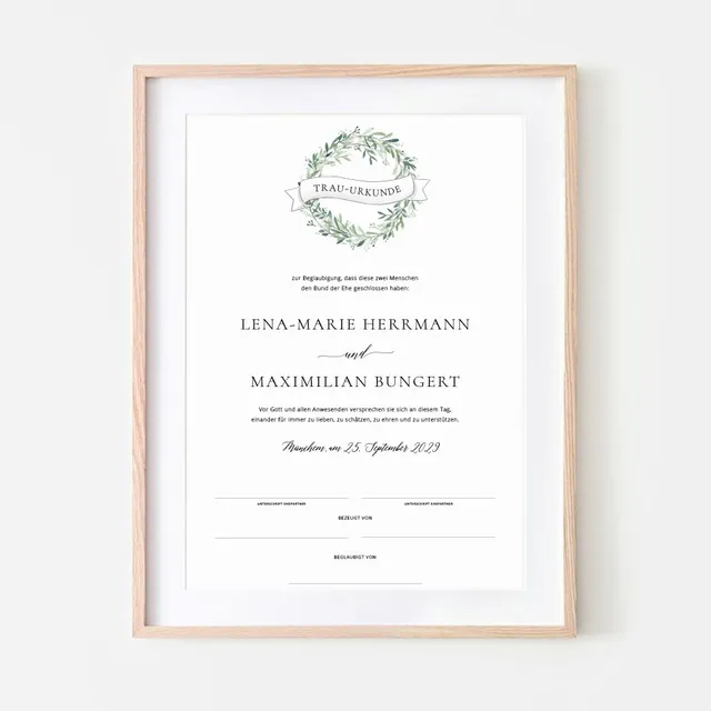 weddingstyle-trauung-bl-tterkranz-trauurkunde-personalisiert image 1