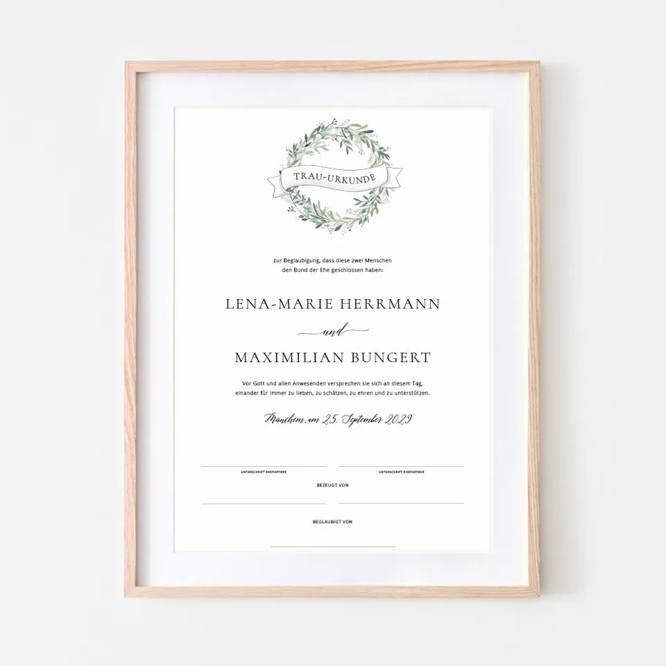 weddingstyle-trauung-bl-tterkranz-trauurkunde-personalisiert image 1