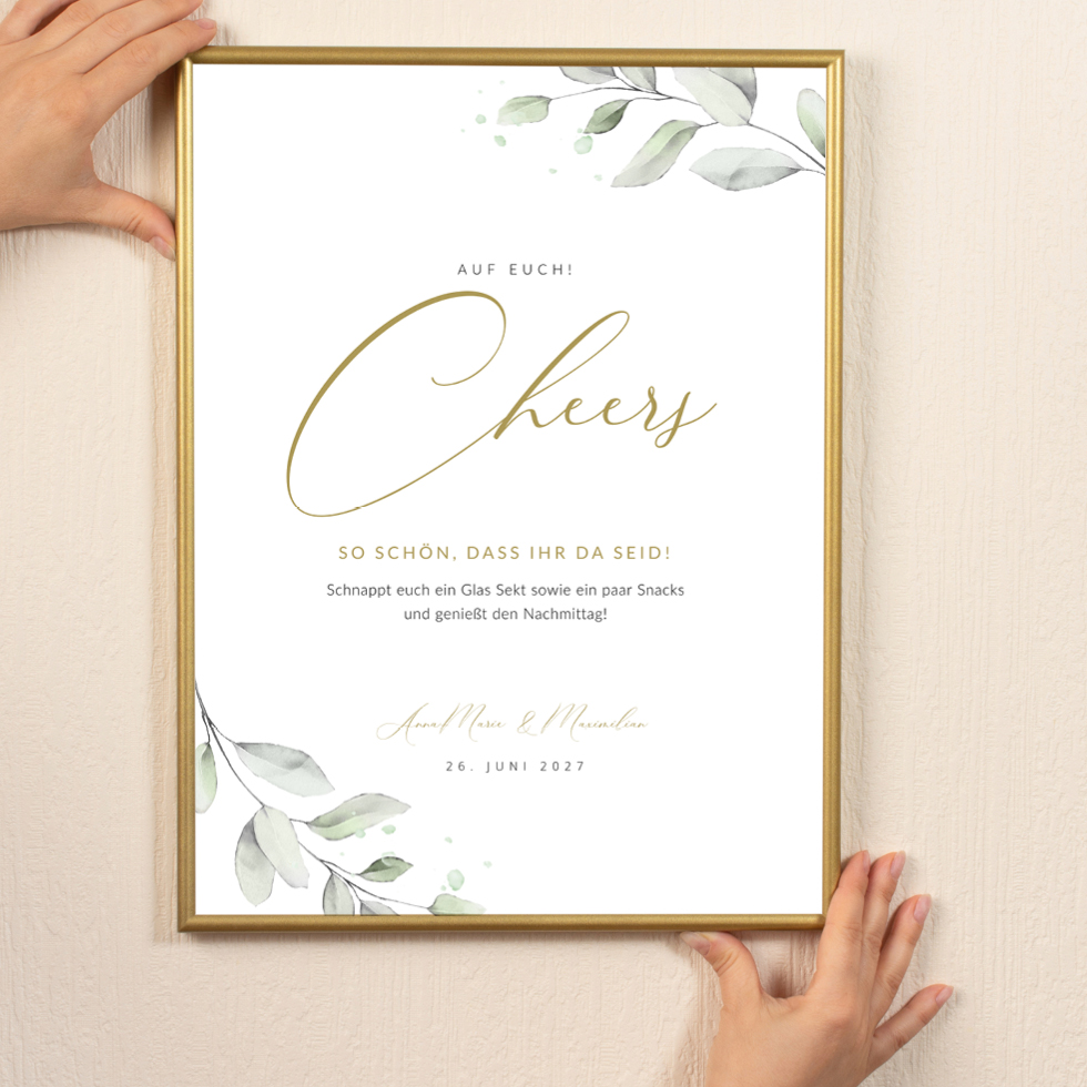 weddingstyle-sektempfang-cheers-schild-eukalyptus-a4 image 1