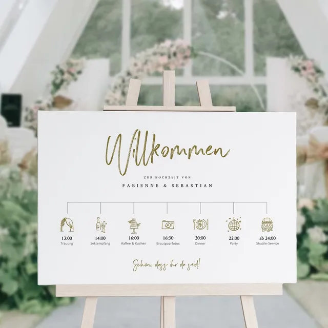weddingstyle-trauung-willkommensschild-timeline-gold-acryl image 1