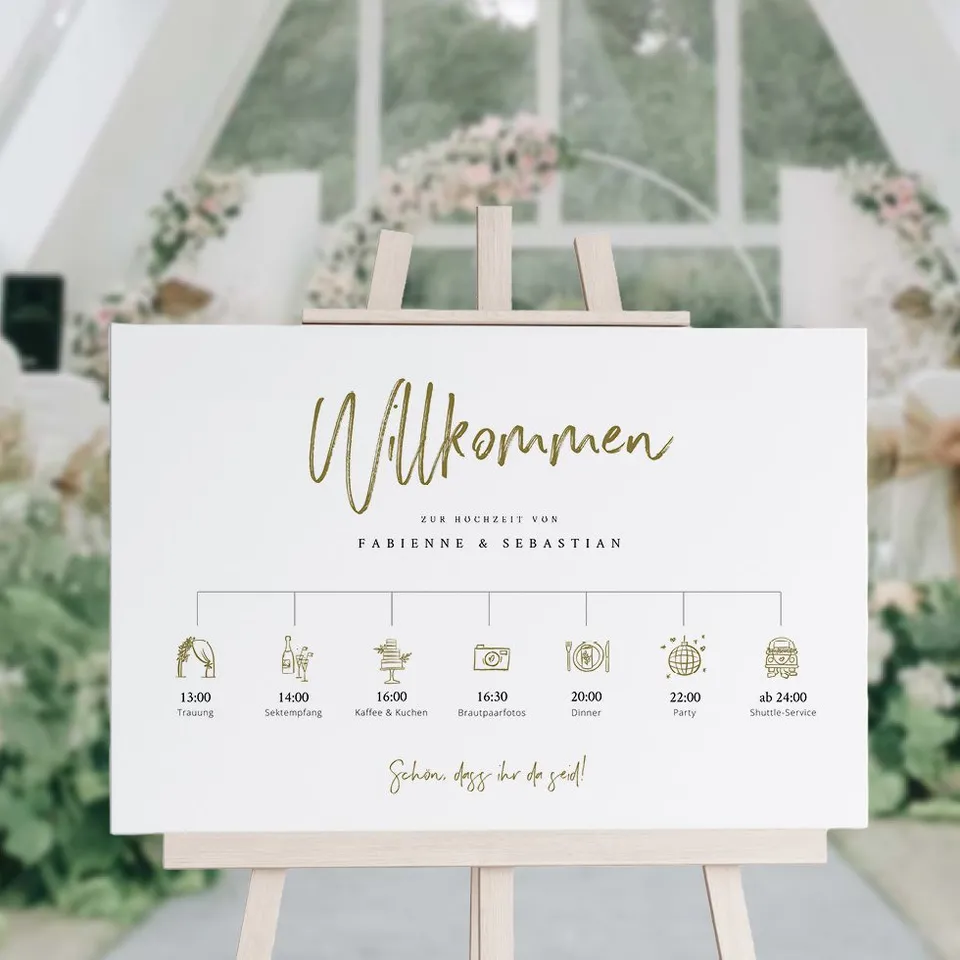 weddingstyle-trauung-willkommensschild-timeline-gold-acryl image 1