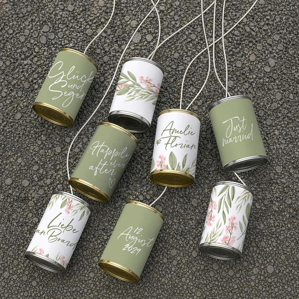 weddingstyle-sektempfang-autodosen-vintage-greenery-dosenbanderolen-8er image 1