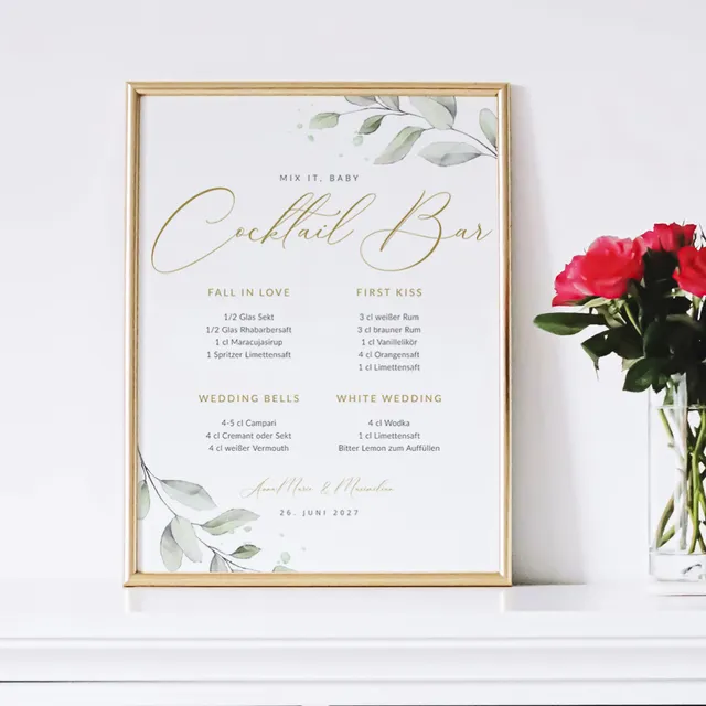 weddingstyle-feier-schild-cocktail-bar-eukalyptus-zum-drucken-a4-a3 image 1