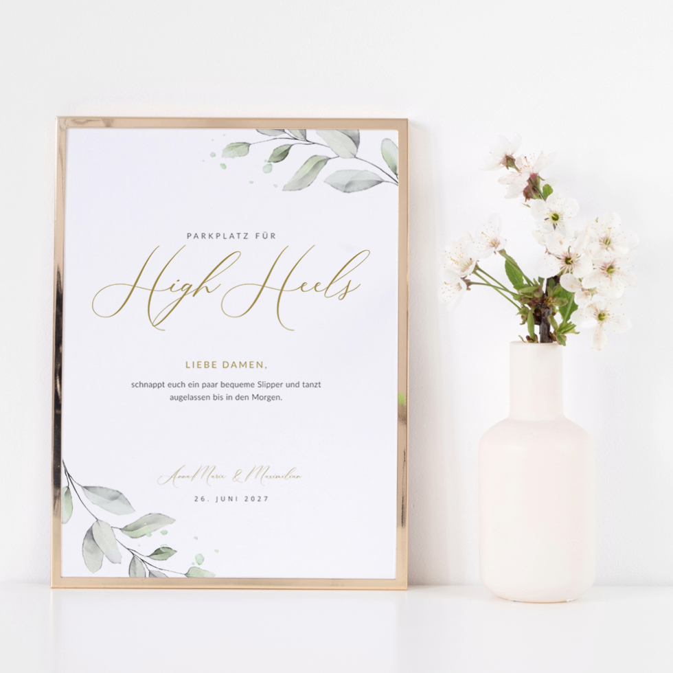 weddingstyle-feier-high-heels-garage-schild-eukalyptus-a4 image 1