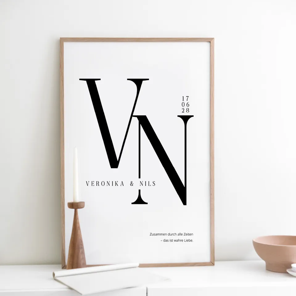 weddingstyle-initialen-modern-poster-hochzeitsgeschenk image 1