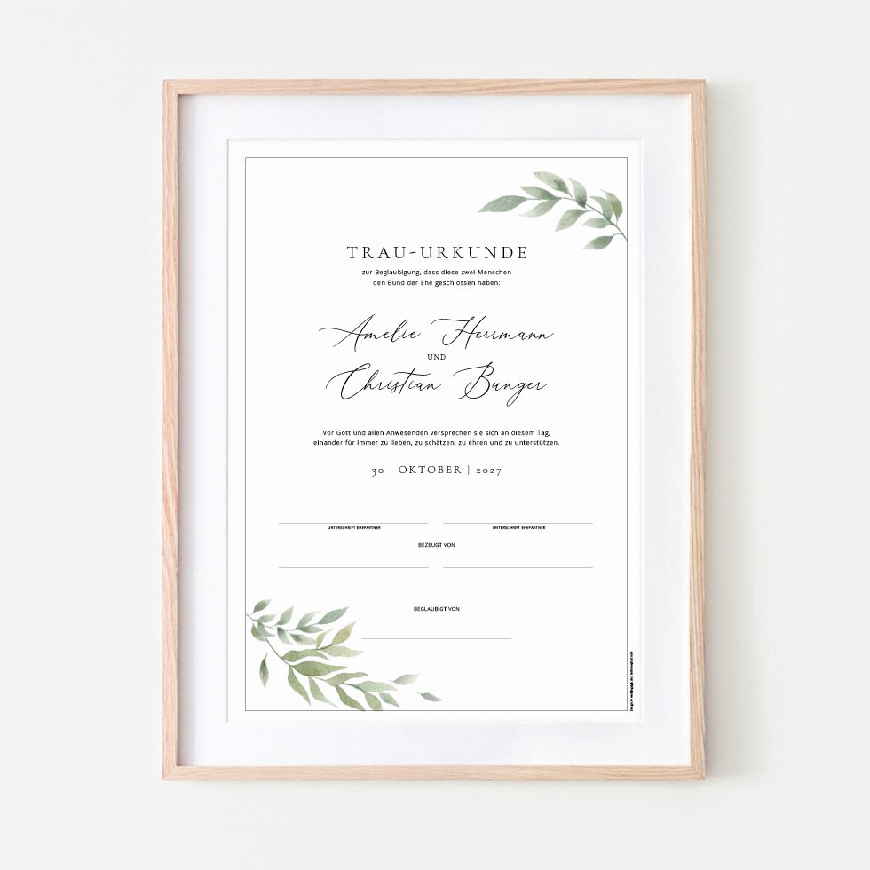 weddingstyle-trauung-trau-urkunde-greenery-hochzeitsurkunde-pdf image 1