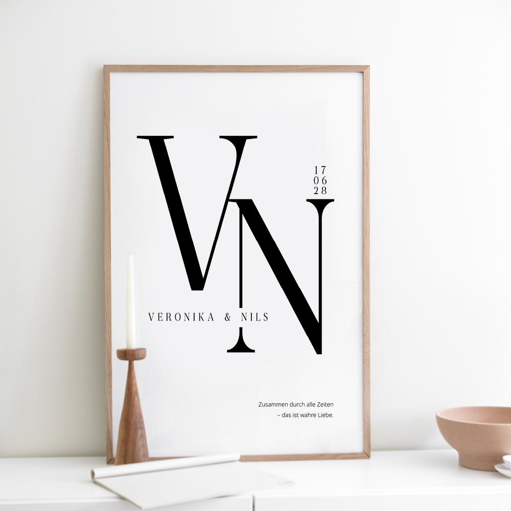 weddingstyle-initialen-modern-poster-hochzeitsgeschenk image 1