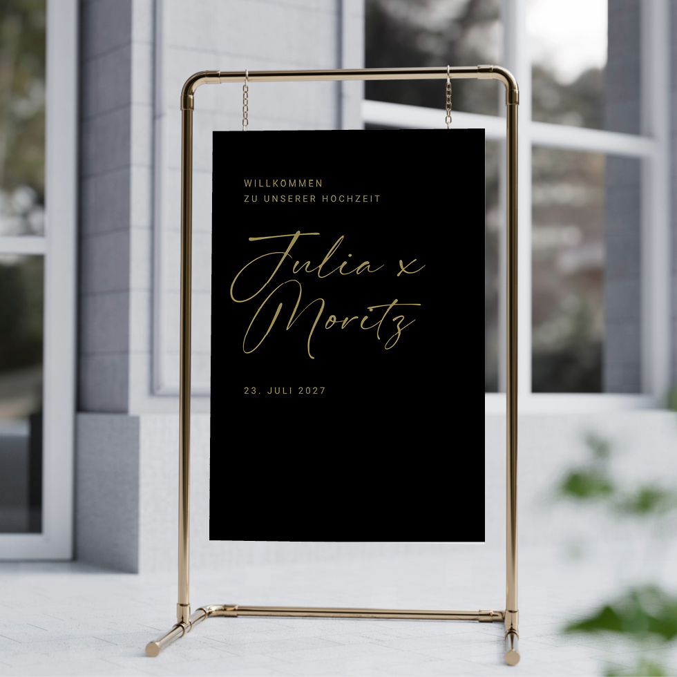 weddingstyle-trauung-willkommensschild-black-gold-acrylschild image 1