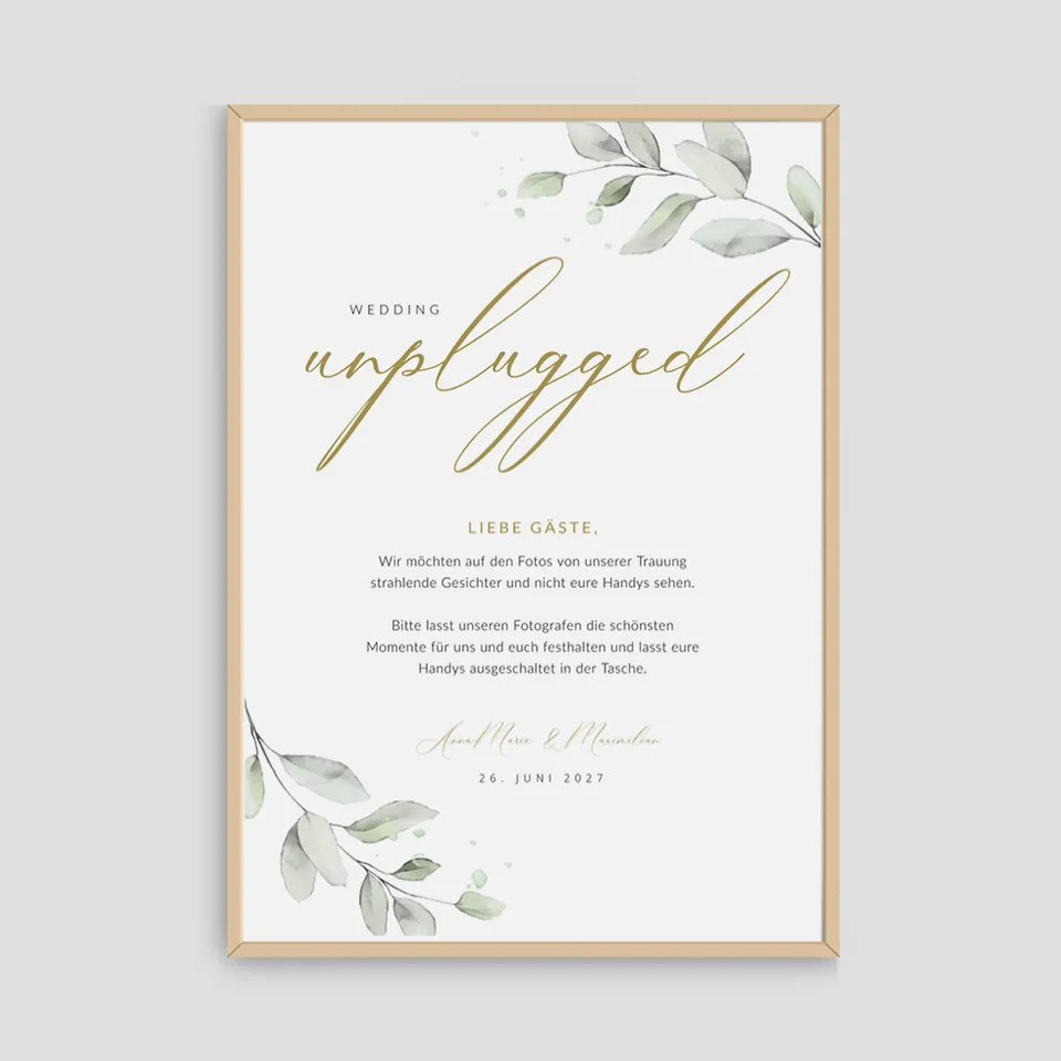 weddingstyle-trauung-unplugged-wedding-schild-eukalyptus-vorlage image 1