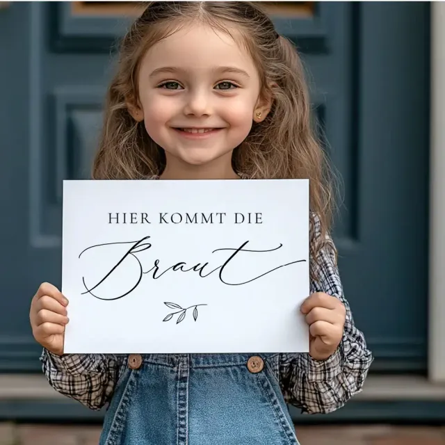 weddingstyle-trauung-hier-kommt-die-braut-schild-kalligraphie-a4 image 1