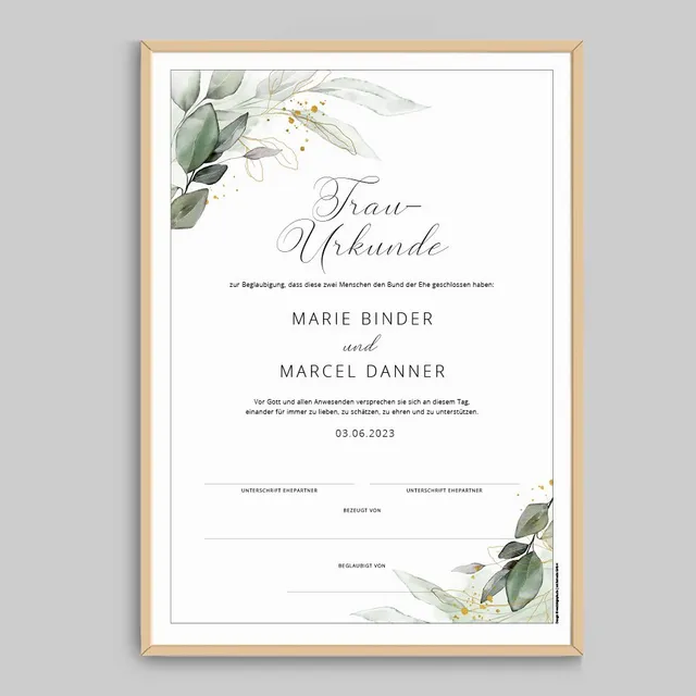 weddingstyle-trauung-trau-urkunde-eukalyptus-hochzeitsurkunde-einrahmen image 1
