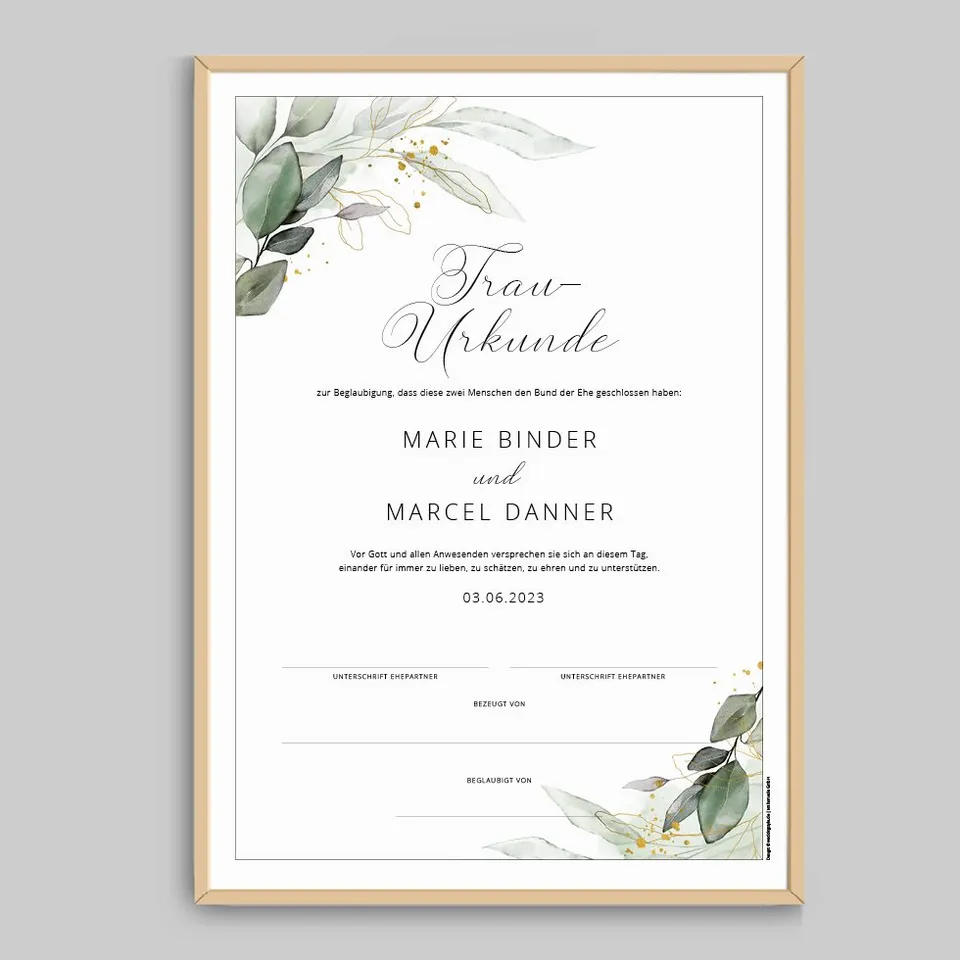 weddingstyle-trauung-trau-urkunde-eukalyptus-hochzeitsurkunde-einrahmen image 1