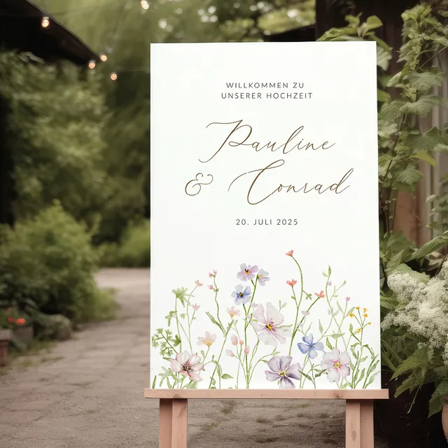 weddingstyle-trauung-willkommensschild-blumenwiese-poster image 1