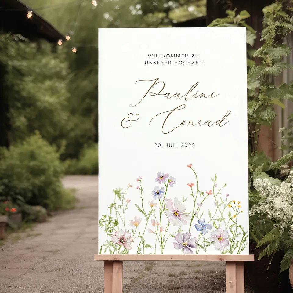 weddingstyle-trauung-willkommensschild-blumenwiese-poster image 1