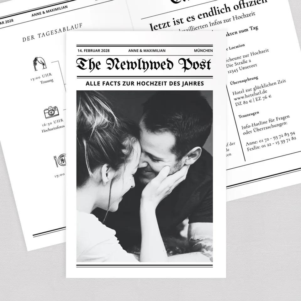 weddingstyle-hochzeitskarten-newspaper-klappkarte-einladung-b6 image 1