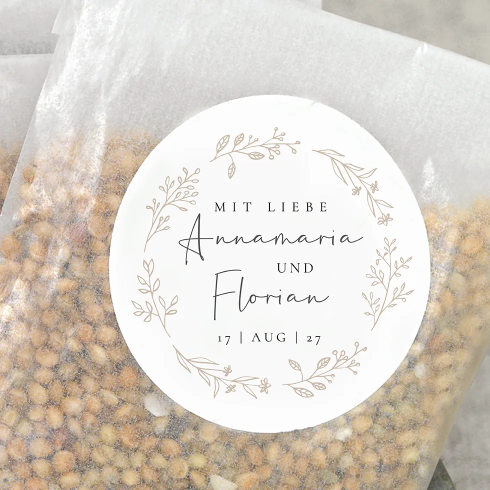 weddingstyle-geschenke-blumenkranz-aufkleber-gastgeschenk-personalisierbar image 1