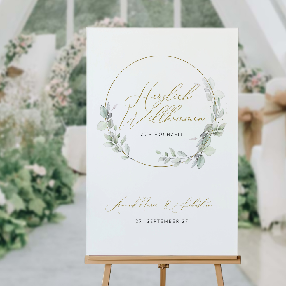 weddingstyle-trauung-willkommensschild-goldbogen-personalisiert image 1