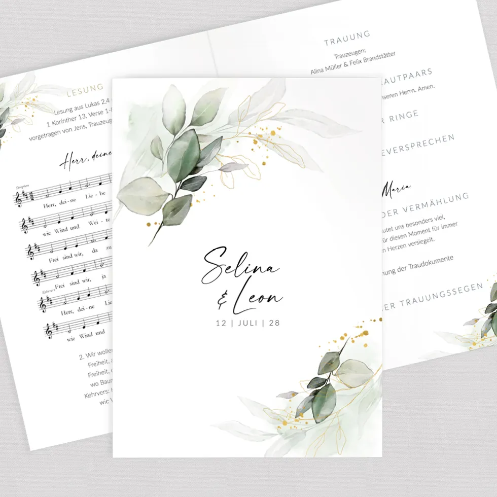 weddingstyle-trauung-kirchenheft-eukalyptus-gold-din-a5-geheftet image 1