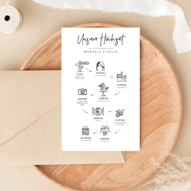 weddingstyle-feier-tagesablauf-karten-modern-personalisiert image 1
