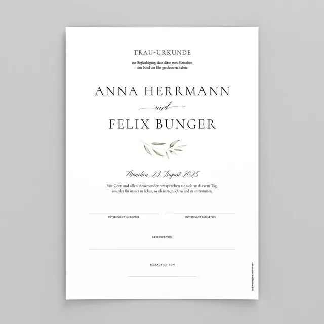 weddingstyle-trauung-trau-urkunde-olive-naturpapier-300g image 1