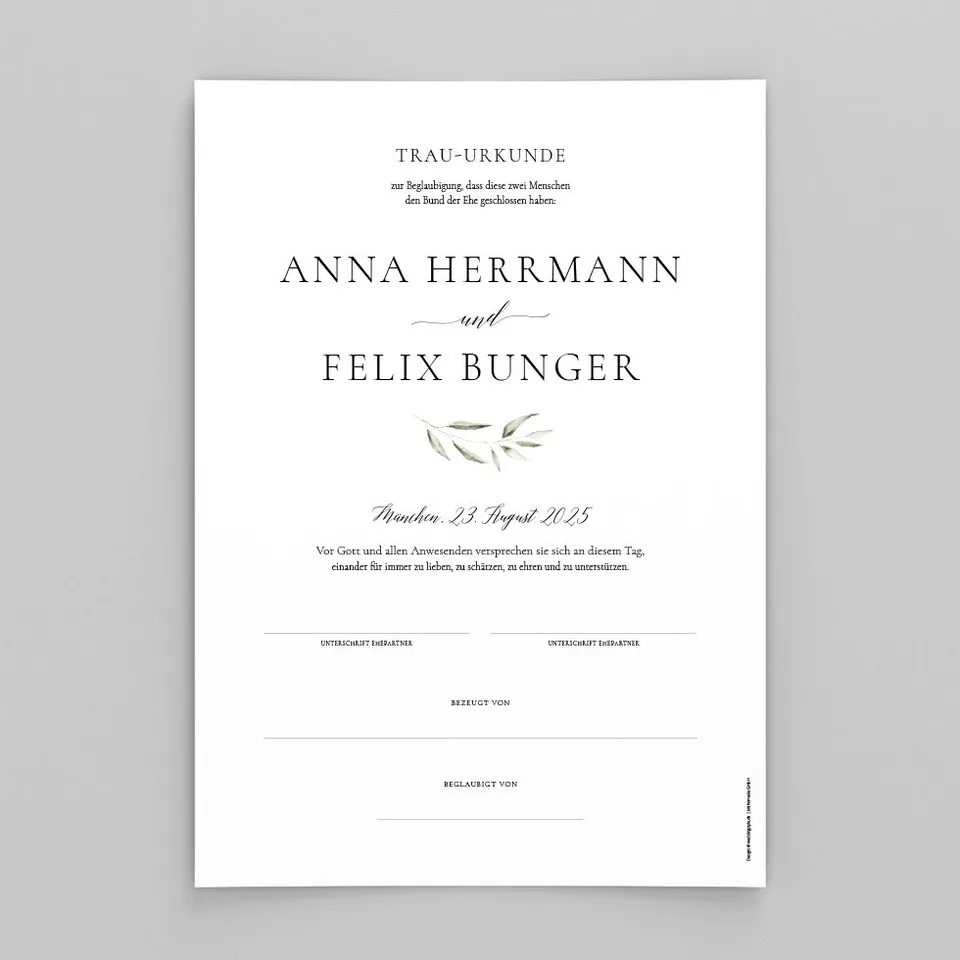 weddingstyle-trauung-trau-urkunde-olive-naturpapier-300g image 1