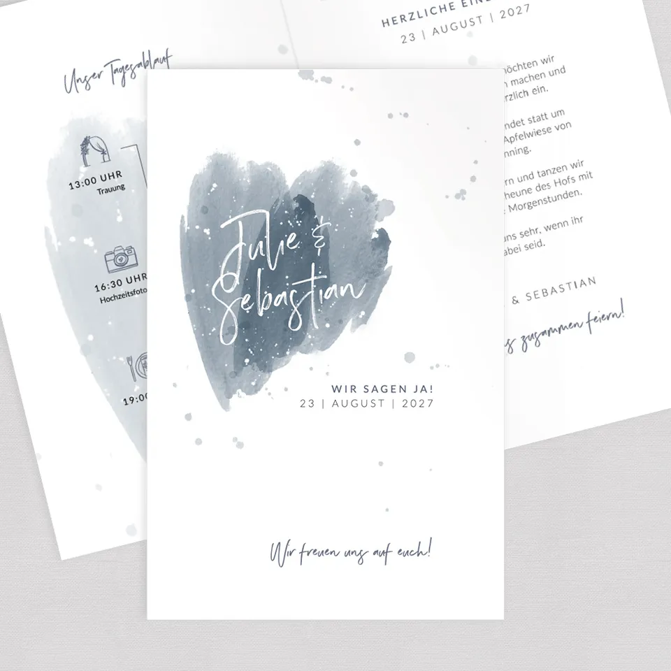 weddingstyle-hochzeitskarten-wasserfarbe-blau-klappkarte-b6-gedruckt image 1