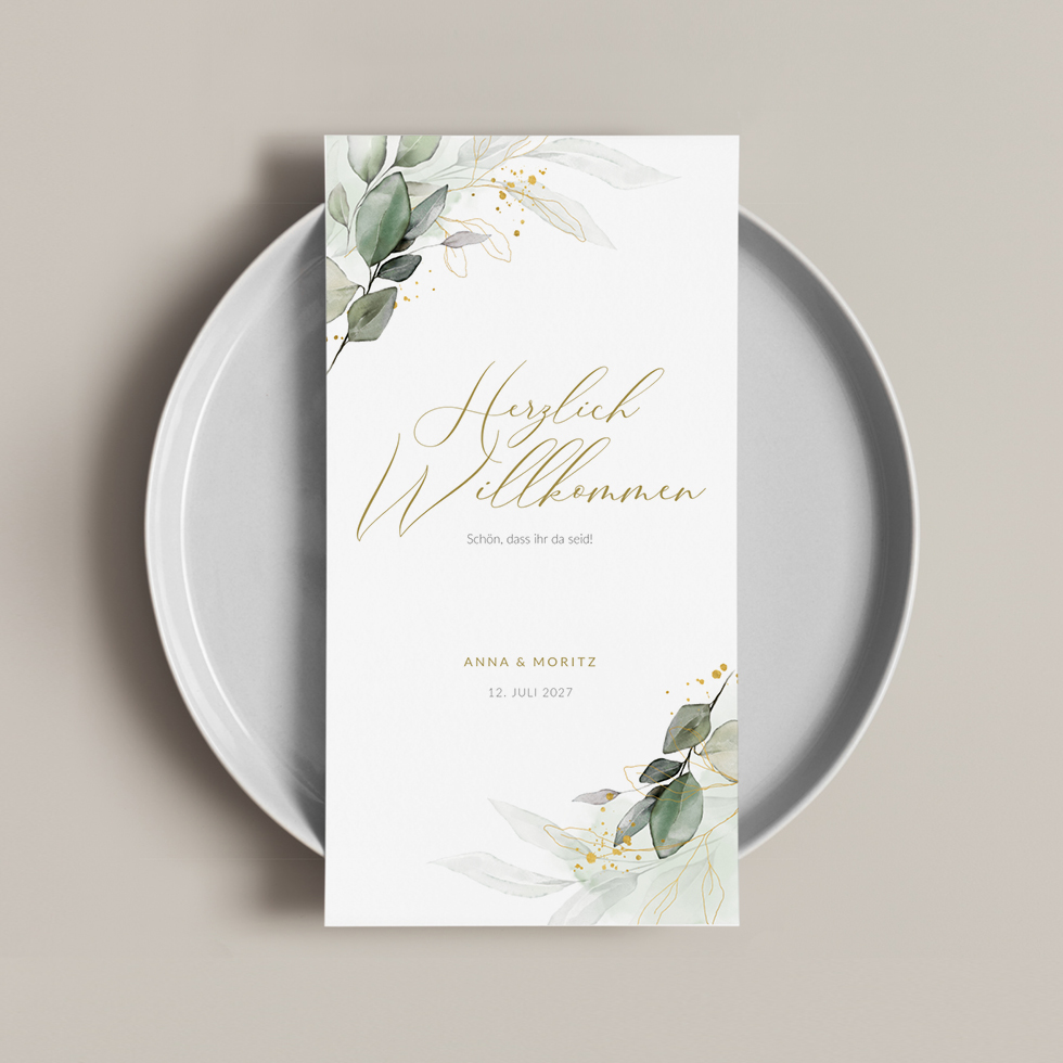 weddingstyle-feier-men-karte-eukalyptus-gold-klappkarte-102x200 image 1