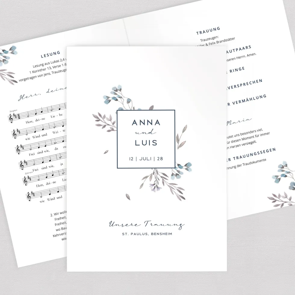 weddingstyle-blumen-t-rkis-kirchenheft-din-a5-personalisiert image 1