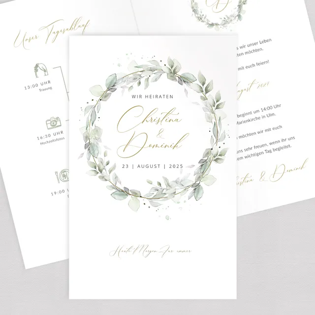 weddingstyle-hochzeitskarten-eukalyptuskranz-einladung-b6-vorlage image 1