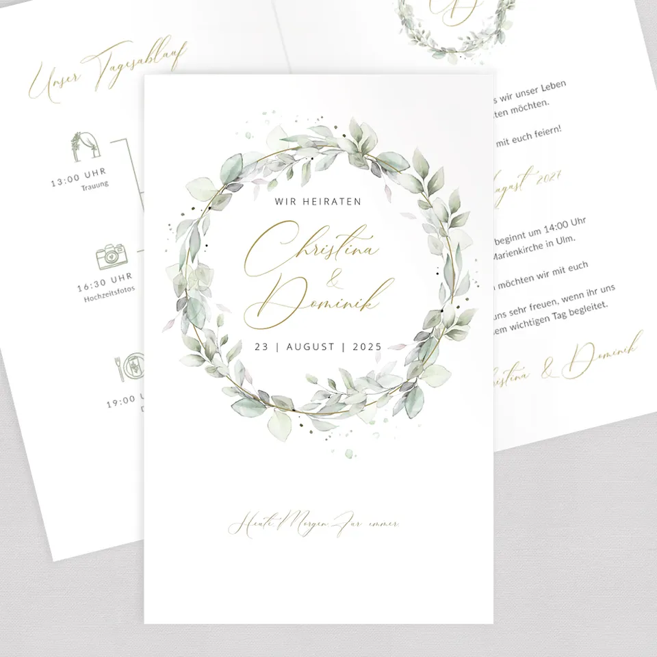weddingstyle-hochzeitskarten-eukalyptuskranz-einladung-b6-vorlage image 1
